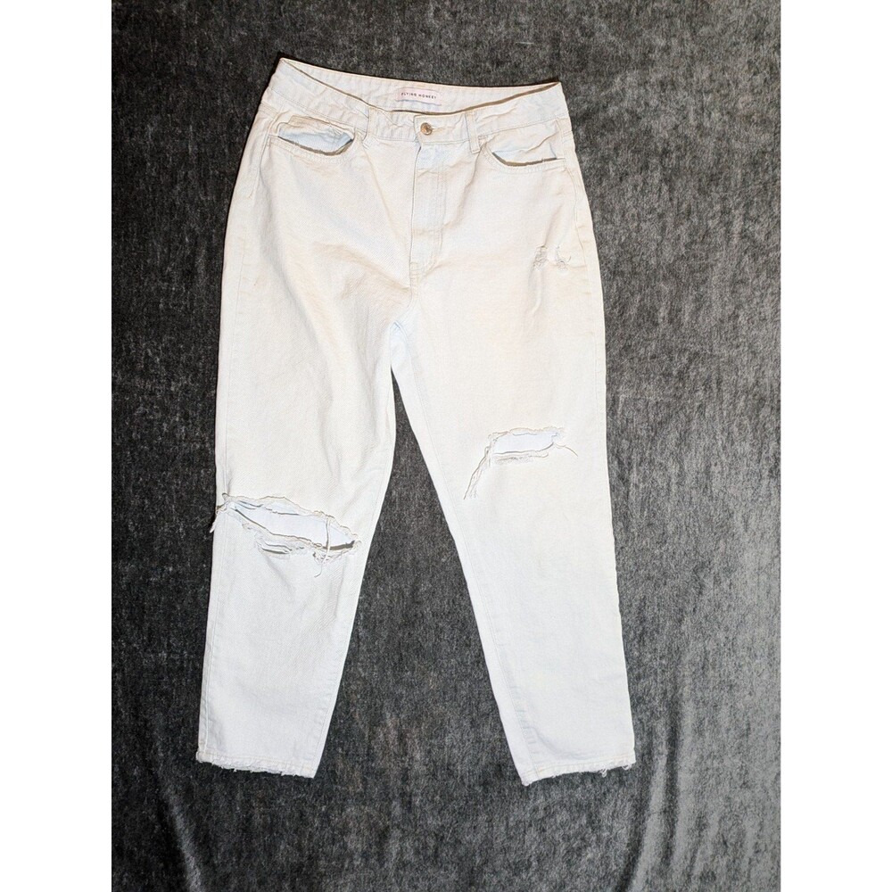 Light Blue Distressed Flying Monkey Jeans Size 30 Raw Hem Grunge Y2K Boyfriend